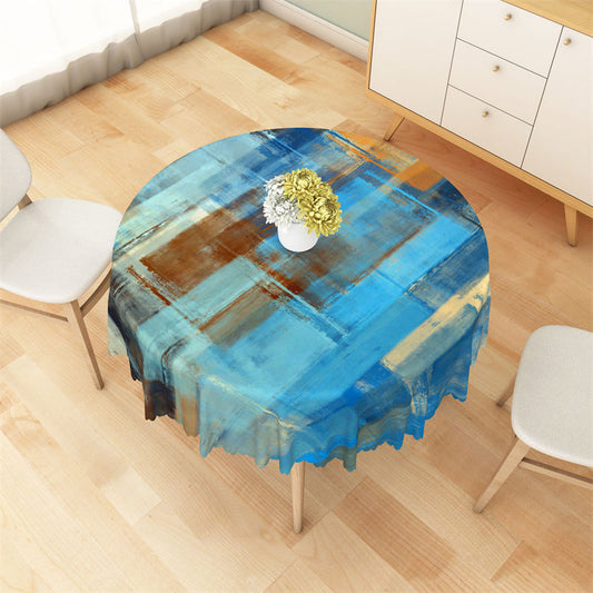 Lofaris Abstract Painting Blue Brown Black Round Tablecloth