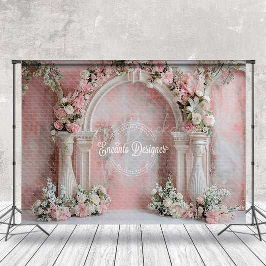 Lofaris Abstract Retro Pink Wall Floral Wedding Backdrop
