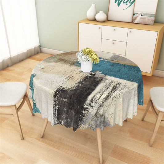 Lofaris Abstract Vintage Blue Brown Black Round Tablecloth