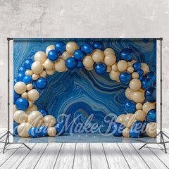 Lofaris Abstract Wall Beige Blue Balloon Cake Smash Backdrop