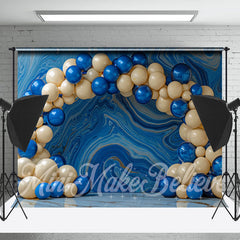 Lofaris Abstract Wall Beige Blue Balloon Cake Smash Backdrop