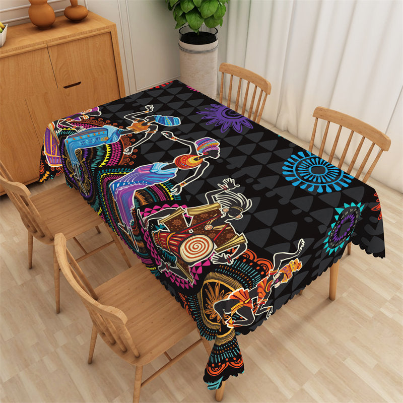 Lofaris African Indian Dance Culture Grey Tablecloth For Dining