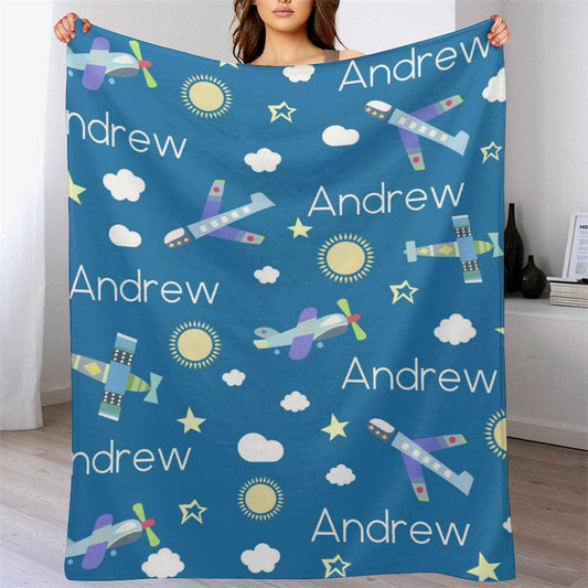 Lofaris Airplane Personalized Boys Name Blanket
