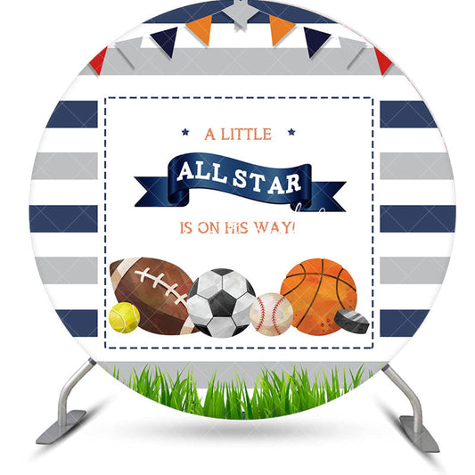 Lofaris All Star Balls Stripe Round Baby Shower Backdrop