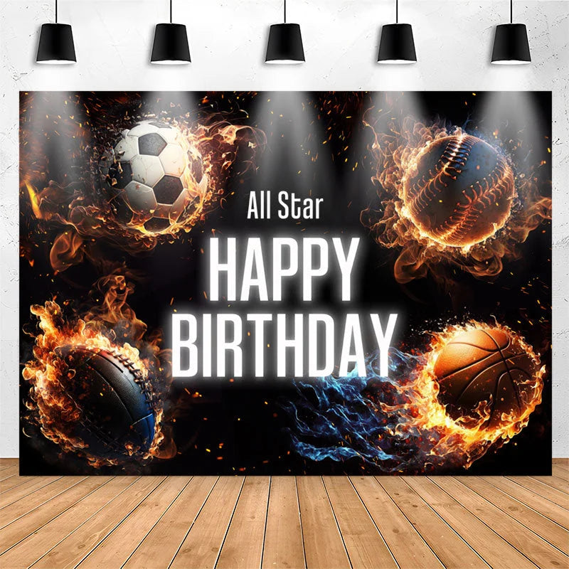 Lofaris All Star Football Basketball Sport Birthday Backdrop