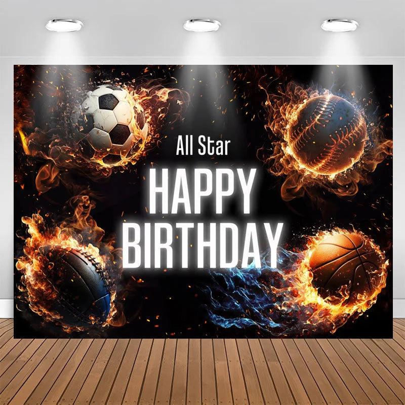 Lofaris All Star Football Basketball Sport Birthday Backdrop