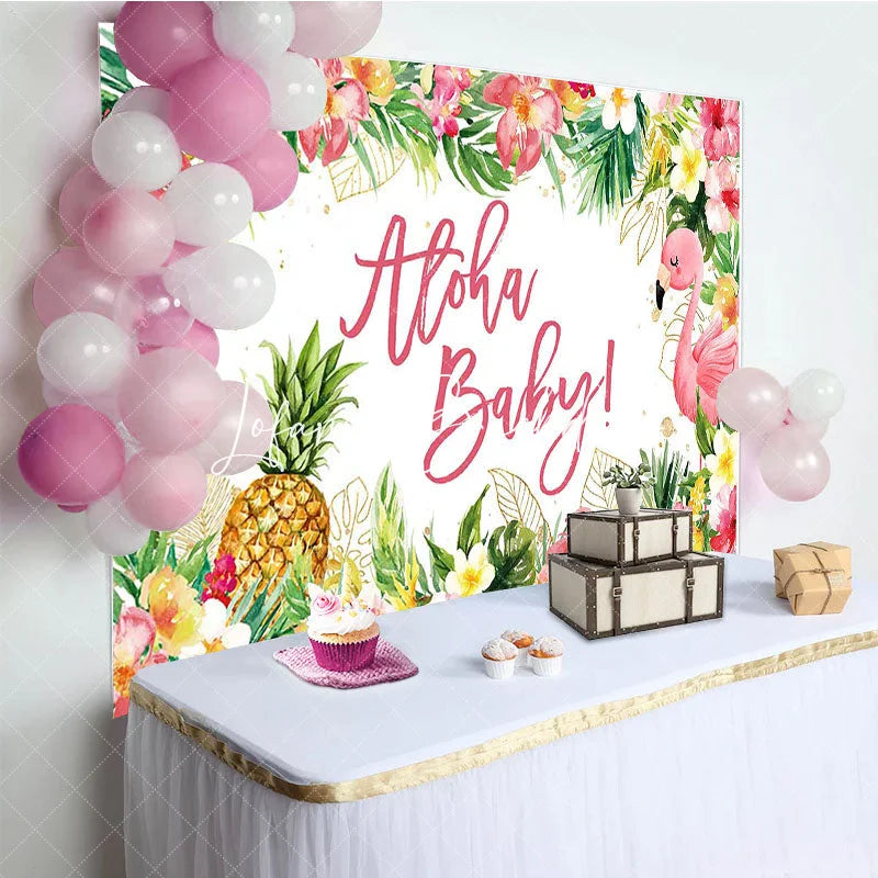 Lofaris Aloha Baby Floral Gender Reveal Backdrop For Girl