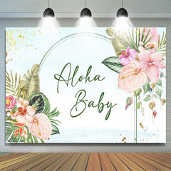 Lofaris Aloha Baby Greenery Floral Blue Shower Backdrop
