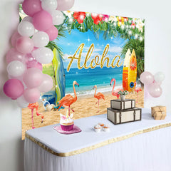 Lofaris Aloha Floral Beach Flamingo Birthday Backdrop
