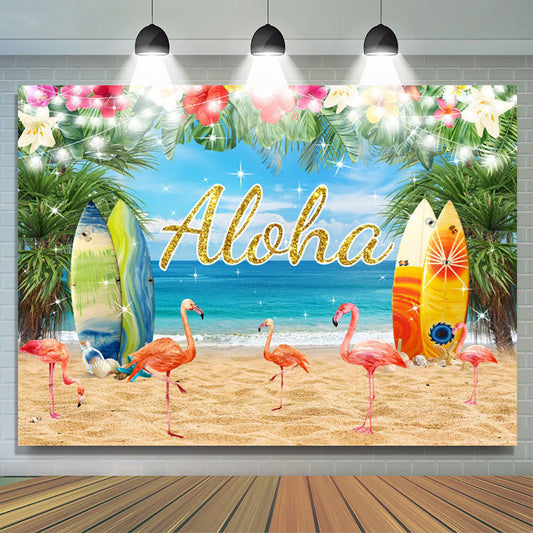 Lofaris Aloha Floral Beach Flamingo Birthday Backdrop