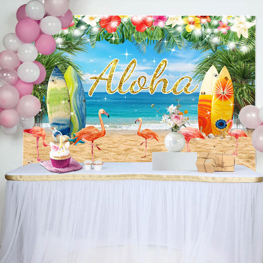 Lofaris Aloha Floral Beach Flamingo Birthday Backdrop