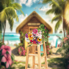 Lofaris Aloha Floral Holiday Cabin Summer Sky Beach Backdrop