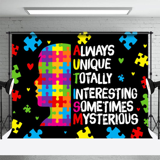Lofaris Always Unique Colored Puzzle Black Autism Backdrop