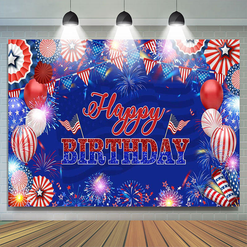 Lofaris American Flag Balloons Sparkle Birthday Bakcdrop