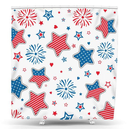 Lofaris American Flag Blue Red Stars Spark Shower Curtain