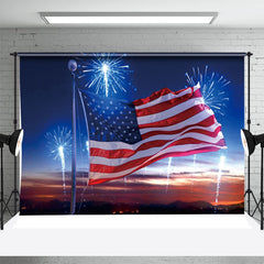 Lofaris American Flag Blue Spark Independence Day Backdrop
