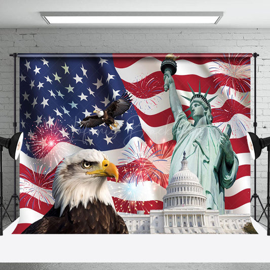 Lofaris American Flag Eagle Statue Independence Day Backdrop