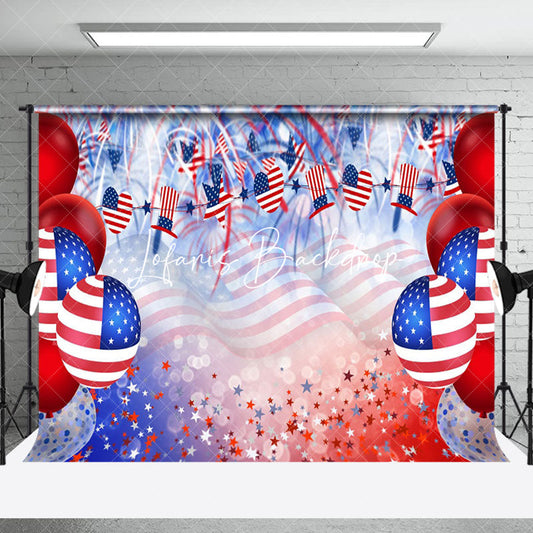 Lofaris American Flag Stars Sparks Bokeh 4th of July Backdrop