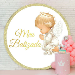 Lofaris Angel Gold White Round Baby Shower Backdrop Cover