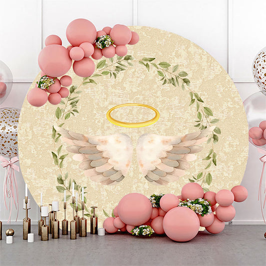 Lofaris Angel Wings In Leaves Wreath Round Baby Shower Backdrop Kit