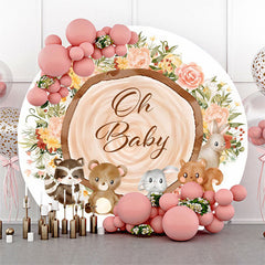 Lofaris Animal Floral Wood Oh Baby Shower Round Backdrop
