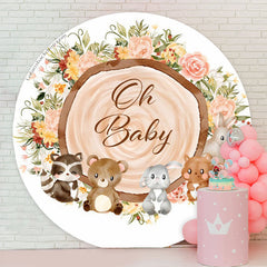 Lofaris Animal Floral Wood Oh Baby Shower Round Backdrop