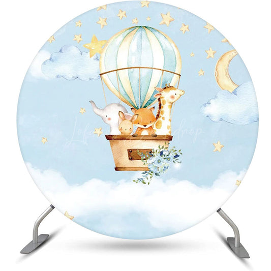 Lofaris Animals Air Balloon Star Round Baby Shower Backdrop