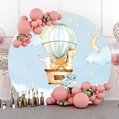 Lofaris Animals Air Balloon Star Round Baby Shower Backdrop