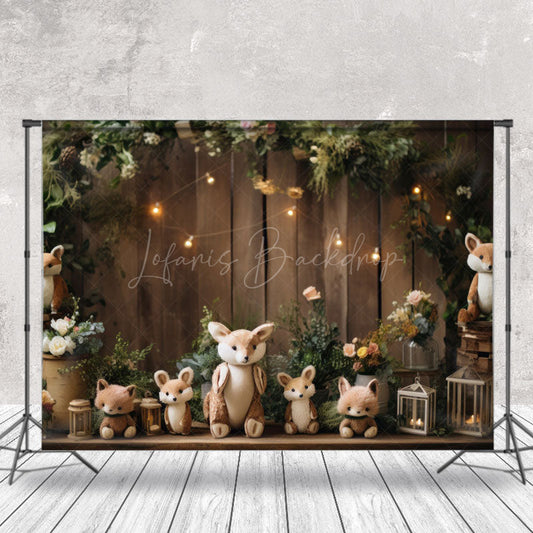 Lofaris Animals Brown Wood Leaves Birthday Photo Backdrop