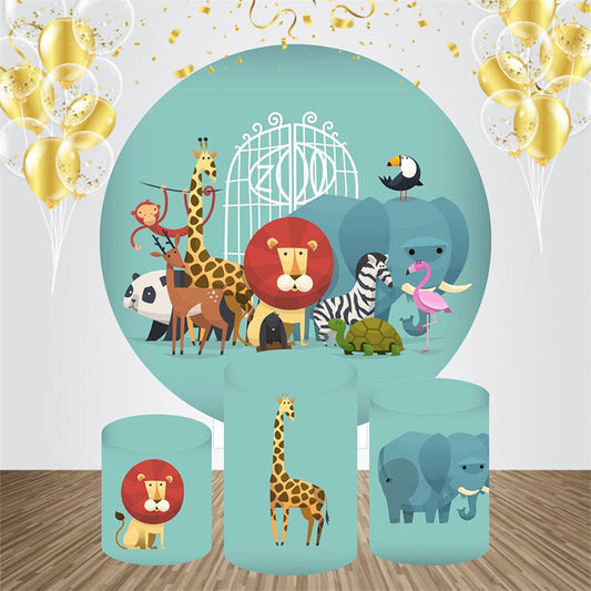 Lofaris Animals Green Round Backdrop Kit For Baby Shower