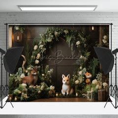 Lofaris Animals Leaf Brown Wood Birthday Backdrop For Photo