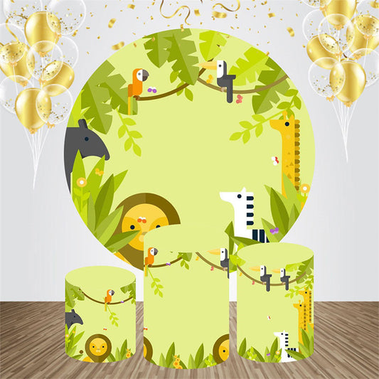 Lofaris Animals Spring Green Round Bakcdrop Kit For Birthday