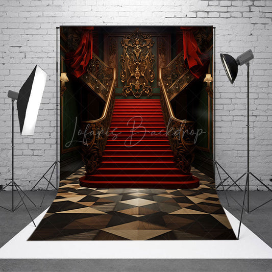 Lofaris Antique Red Stairs Curtain Indoor Photoshoot Backdrop