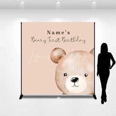 Lofaris Aperturee Custom Beary First Birthday Backdrop Personalized Teddy Bear Theme Brown Gold White Balloons Decoration