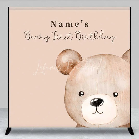 Lofaris Aperturee Custom Beary First Birthday Backdrop Personalized Teddy Bear Theme Brown Gold White Balloons Decoration