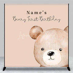 Lofaris Aperturee Custom Beary First Birthday Backdrop Personalized Teddy Bear Theme Brown Gold White Balloons Decoration