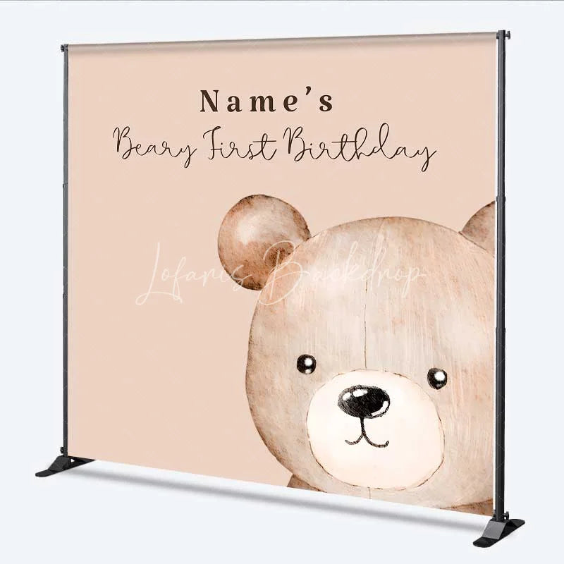 Lofaris Aperturee Custom Beary First Birthday Backdrop Personalized Teddy Bear Theme Brown Gold White Balloons Decoration