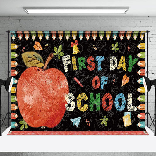 Lofaris Apple Colorful Crayon First Day Of School Backdrop