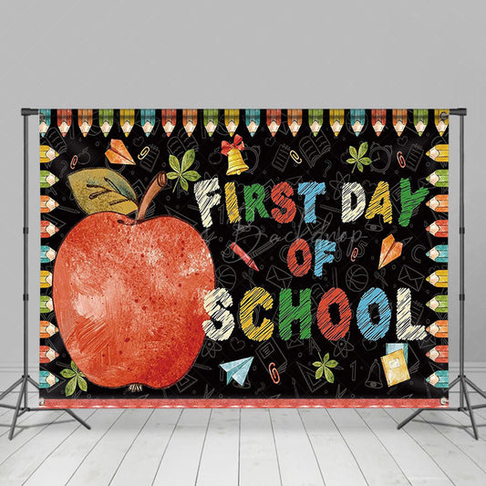 Lofaris Apple Colorful Crayon First Day Of School Backdrop