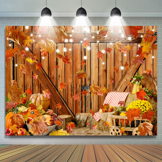 Lofaris Apple Maples Pumpkin Brown Wood Door Autumn Backdrop