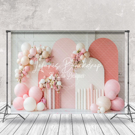 Lofaris Arch Balloons Floral White Pink Cake Smash Backdrop