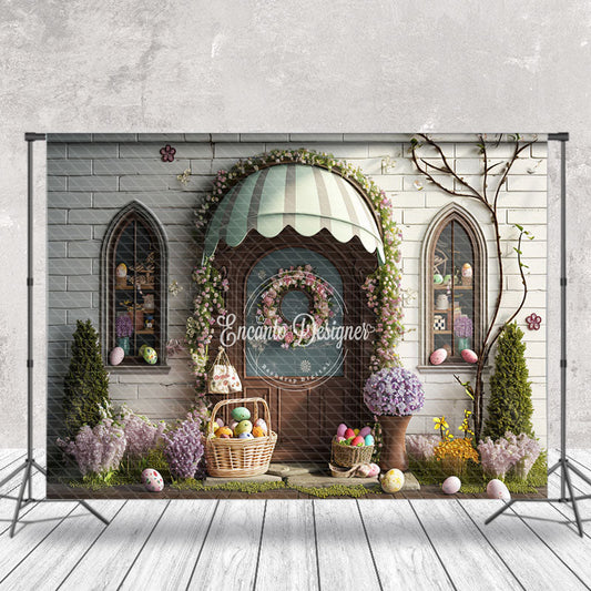 Lofaris Arch Door Floral Egg Brick Easter Backdrop For Photo