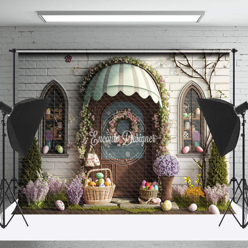 Lofaris Arch Door Floral Egg Brick Easter Backdrop For Photo