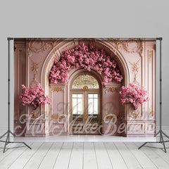 Lofaris Arch Door Window Pink Flowers Photography Backdrop