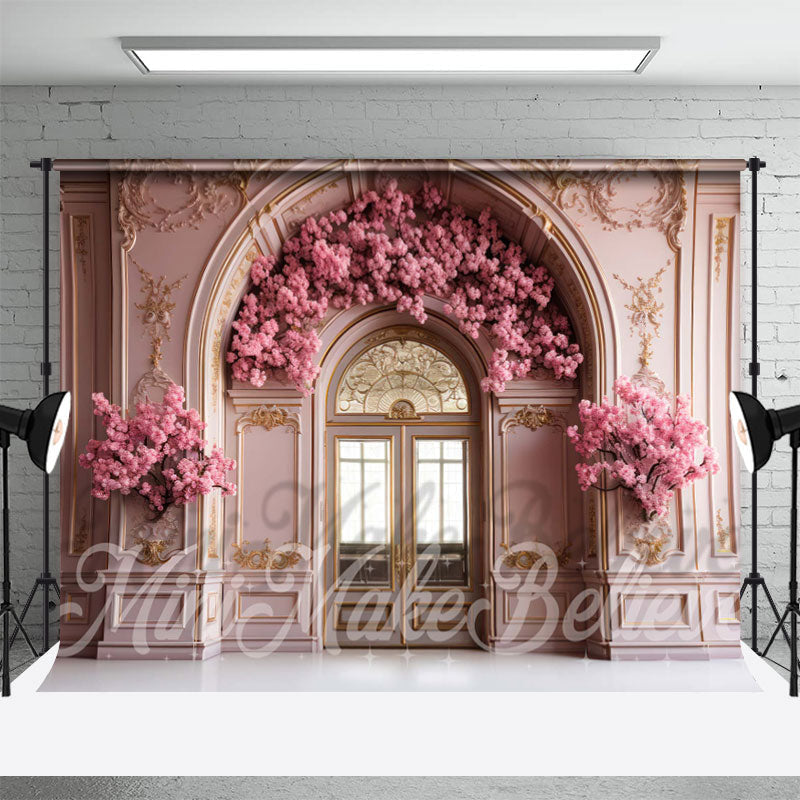 Lofaris Arch Door Window Pink Flowers Photography Backdrop