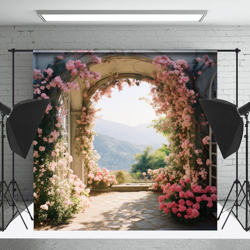 Lofaris Arch Pink Floral Spring Backdrop For Photograph