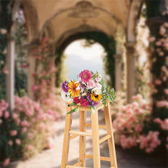 Lofaris Arch Pink Floral Spring Backdrop For Photography