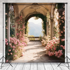 Lofaris Arch Pink Floral Spring Backdrop For Photography