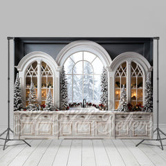 Lofaris Arch Windows Cabinet Snow Tree Christmas Backdrop