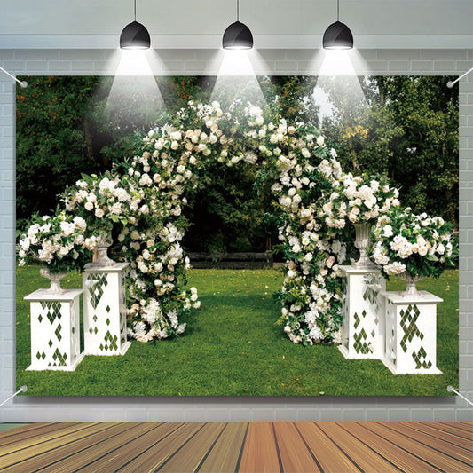 Lofaris Arched Holy White Flowers Door Wedding Backdrop